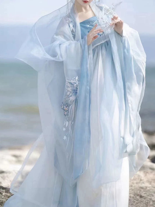 Tang embroidered chevron dress Chinese style super fairy ethereal breasted double layer embroidery large sleeve shirt suit