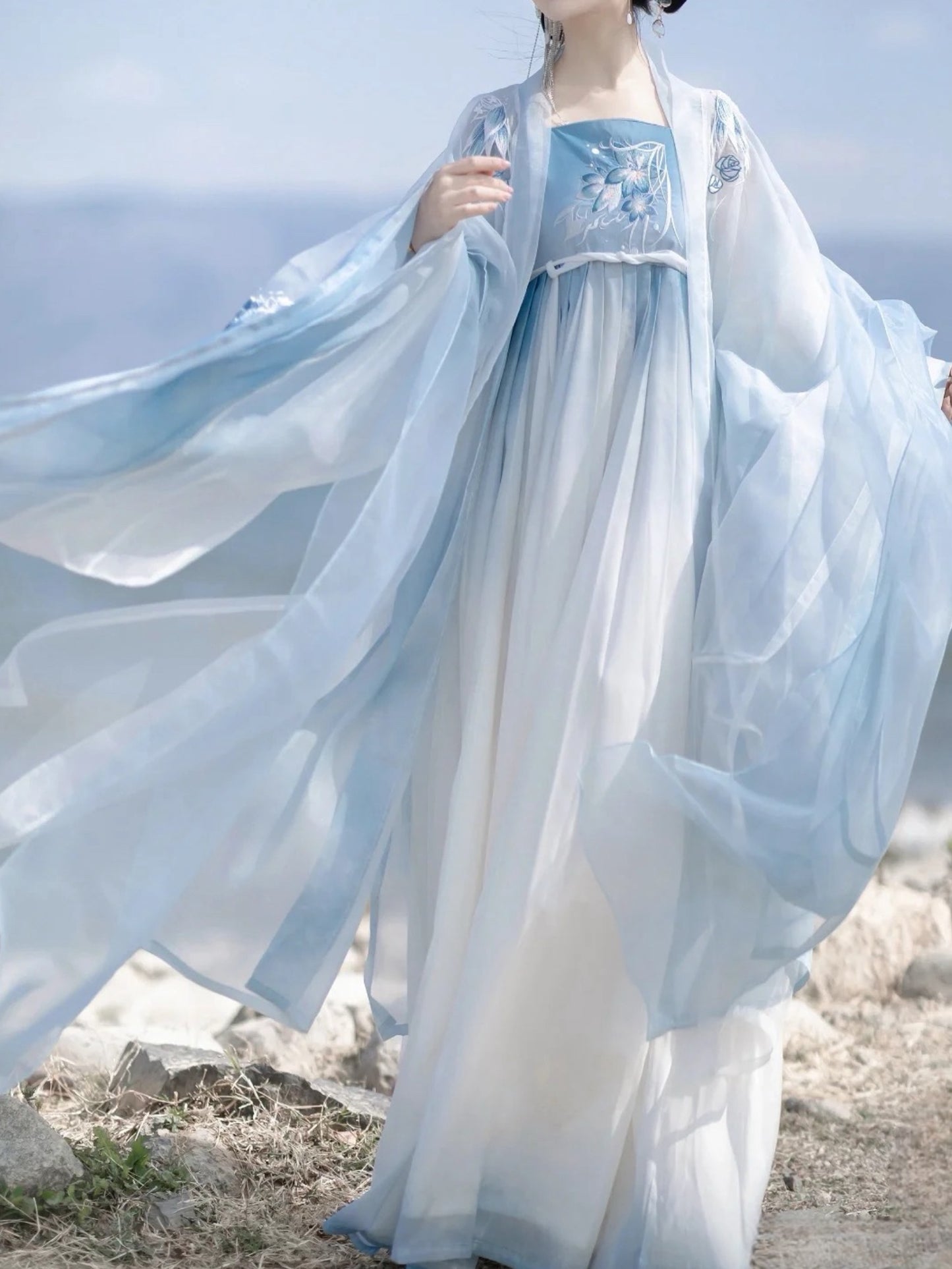 Tang embroidered chevron dress Chinese style super fairy ethereal breasted double layer embroidery large sleeve shirt suit