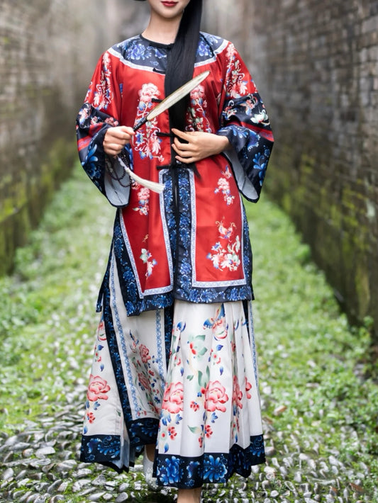 Qing Han Women New Lapel Qing Han Women's Dress Heavy Work Embroidery Qing Dynasty Dresses Heavy Work Han Clothing