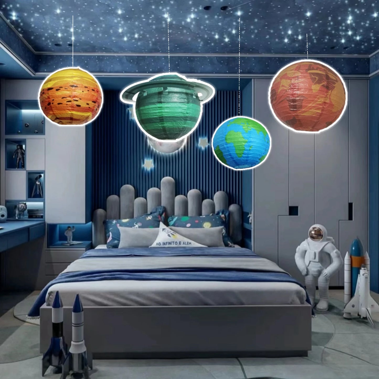 8pcs/set 25cm Planet Planets Outer Space Theme Paper Lanterns Foldable Planet Hanging Decoration Background Garden Birthday Holi