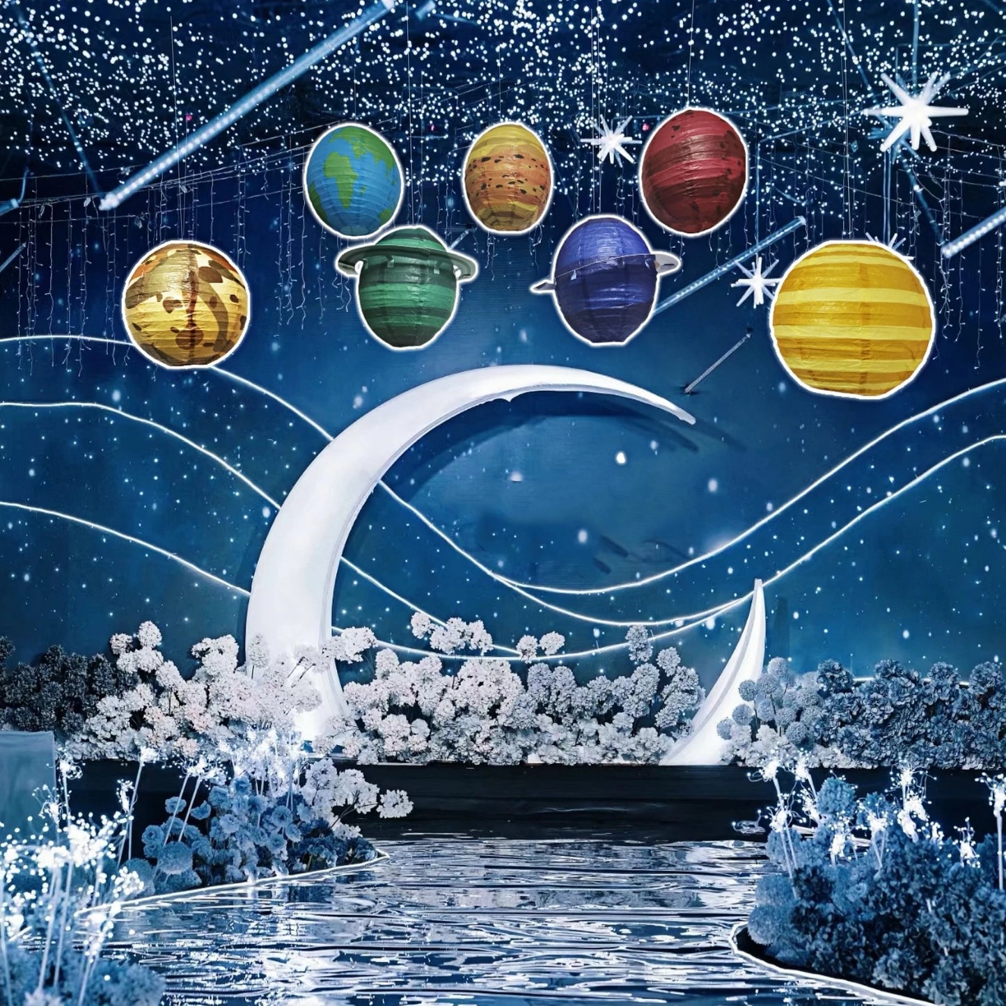 8pcs/set 25cm Planet Planets Outer Space Theme Paper Lanterns Foldable Planet Hanging Decoration Background Garden Birthday Holi