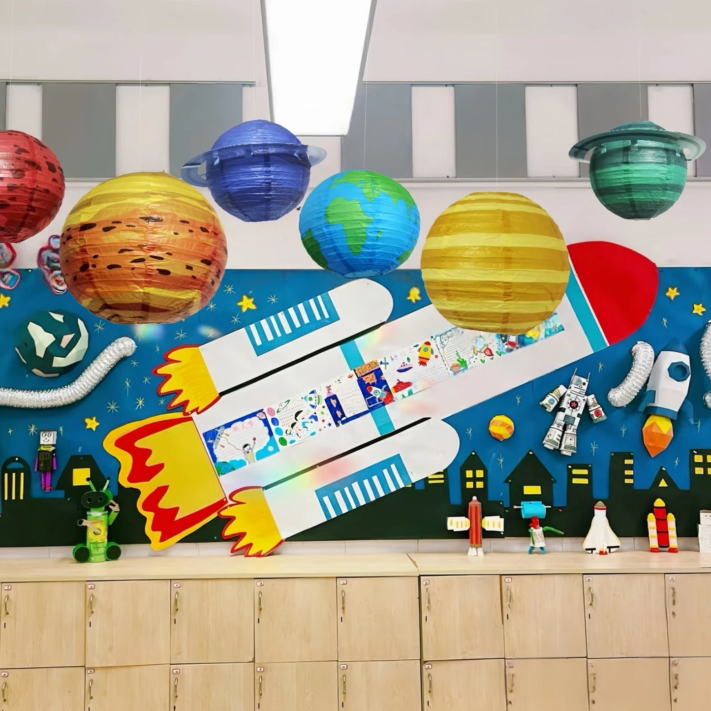 8pcs/set 25cm Planet Planets Outer Space Theme Paper Lanterns Foldable Planet Hanging Decoration Background Garden Birthday Holi