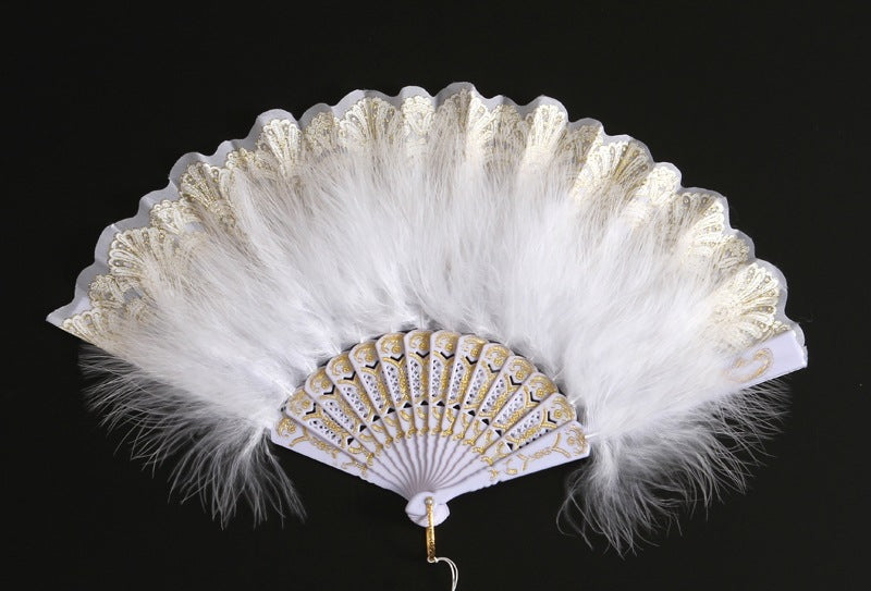 12pcs New Classical Folding Fan with Feathers - Ideal for Cosplay, Fashion Show, and Photo Shoots