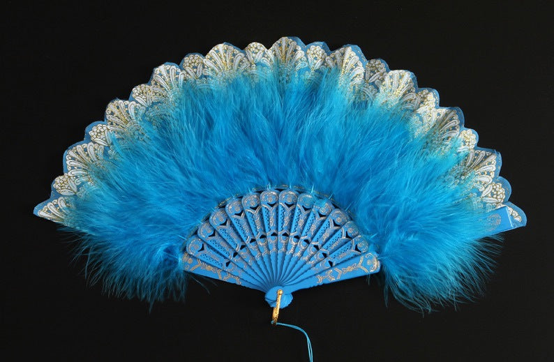 12pcs New Classical Folding Fan with Feathers - Ideal for Cosplay, Fashion Show, and Photo Shoots