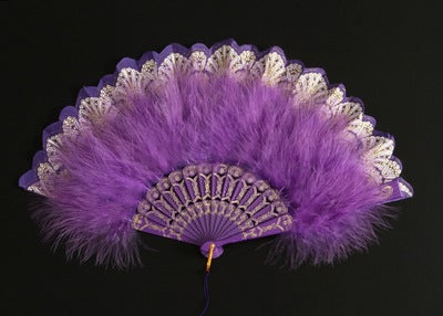 12pcs New Classical Folding Fan with Feathers - Ideal for Cosplay, Fashion Show, and Photo Shoots