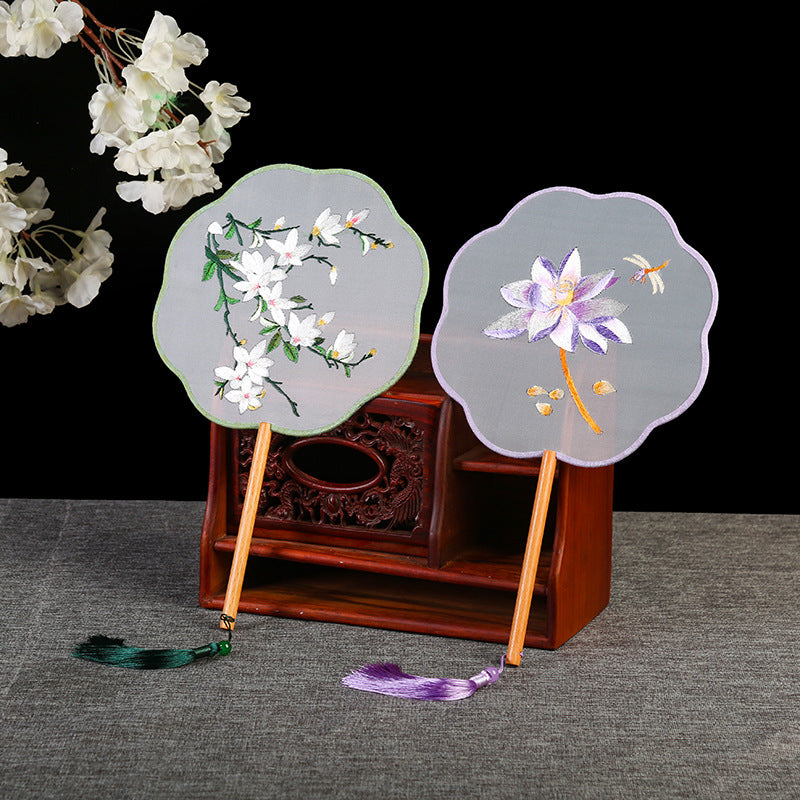 1pcs Double sided Embroidered Fan, Palace Fan, Handmade Fan, Ancient Style, Tourist Attraction, Photography, Dance Fan, Single sided Embroidered Fan
