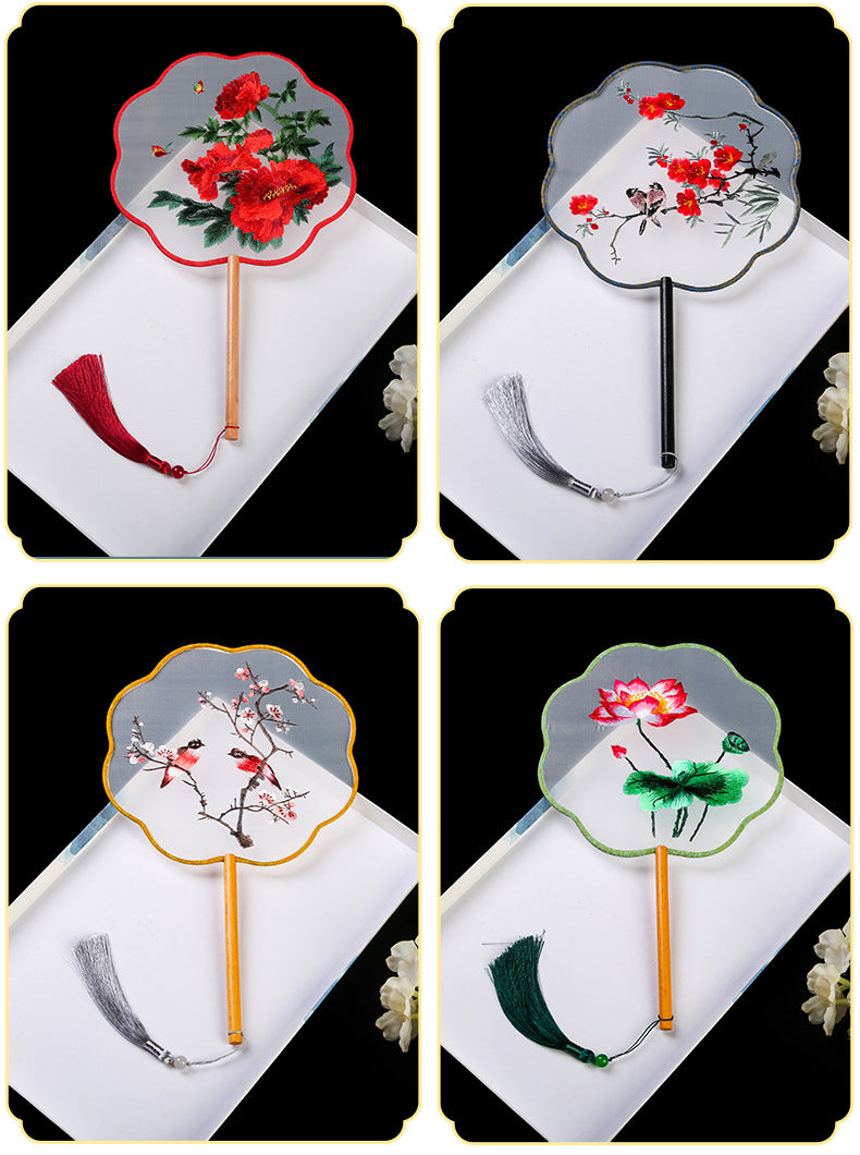 1pcs Double sided Embroidered Fan, Palace Fan, Handmade Fan, Ancient Style, Tourist Attraction, Photography, Dance Fan, Single sided Embroidered Fan