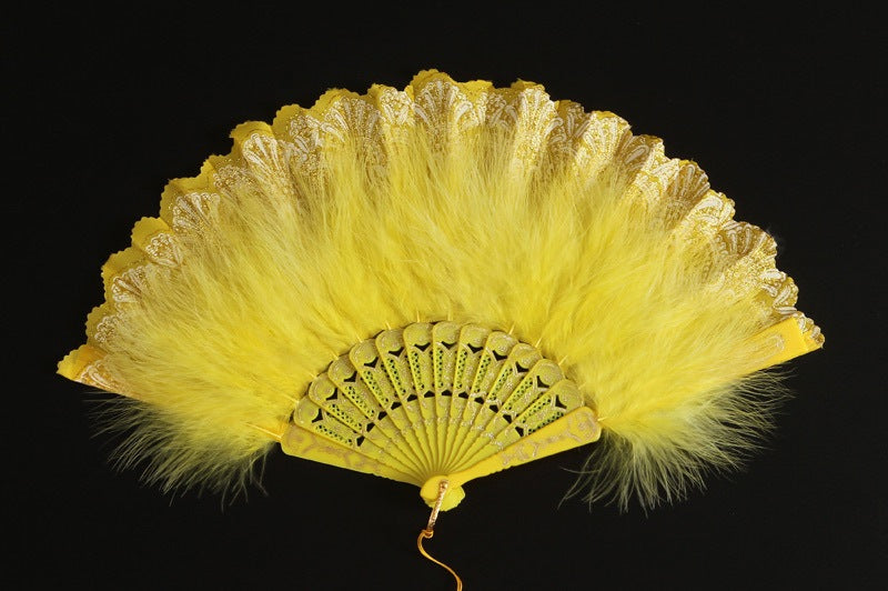 12pcs New Classical Folding Fan with Feathers - Ideal for Cosplay, Fashion Show, and Photo Shoots
