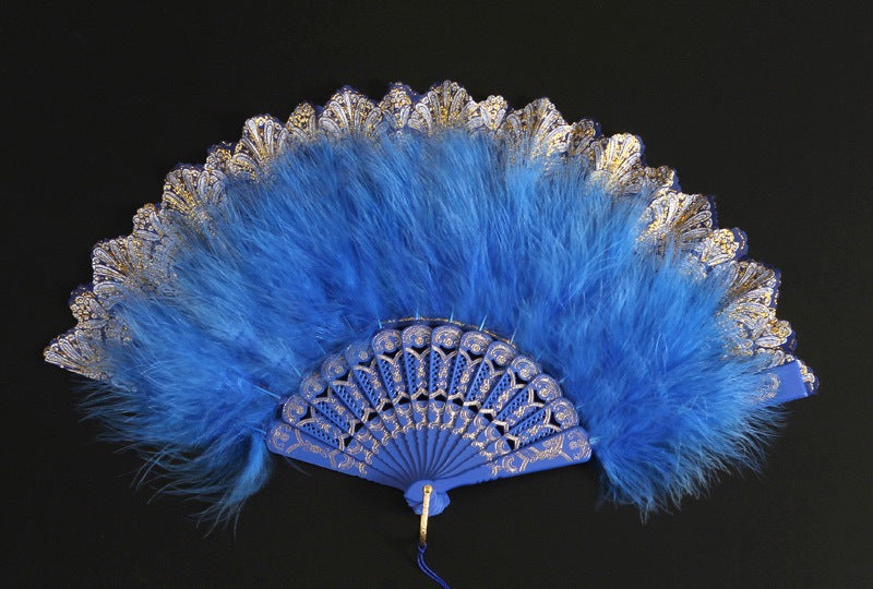 12pcs New Classical Folding Fan with Feathers - Ideal for Cosplay, Fashion Show, and Photo Shoots