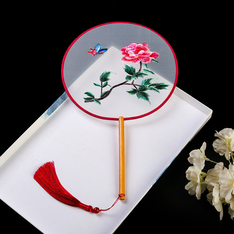 1pcs Double sided Embroidered Fan, Palace Fan, Handmade Fan, Ancient Style, Tourist Attraction, Photography, Dance Fan, Single sided Embroidered Fan
