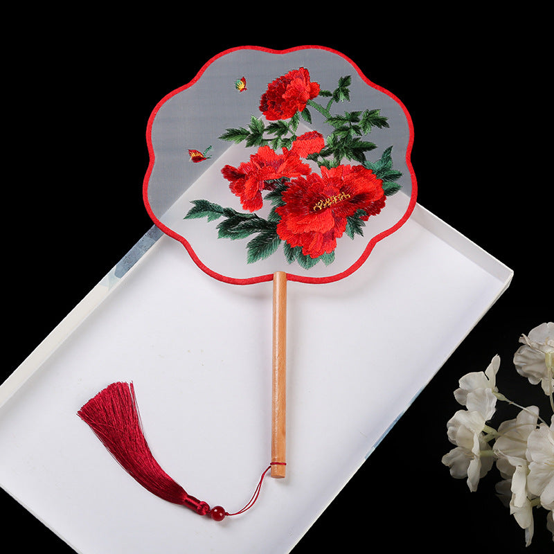 1pcs Double sided Embroidered Fan, Palace Fan, Handmade Fan, Ancient Style, Tourist Attraction, Photography, Dance Fan, Single sided Embroidered Fan