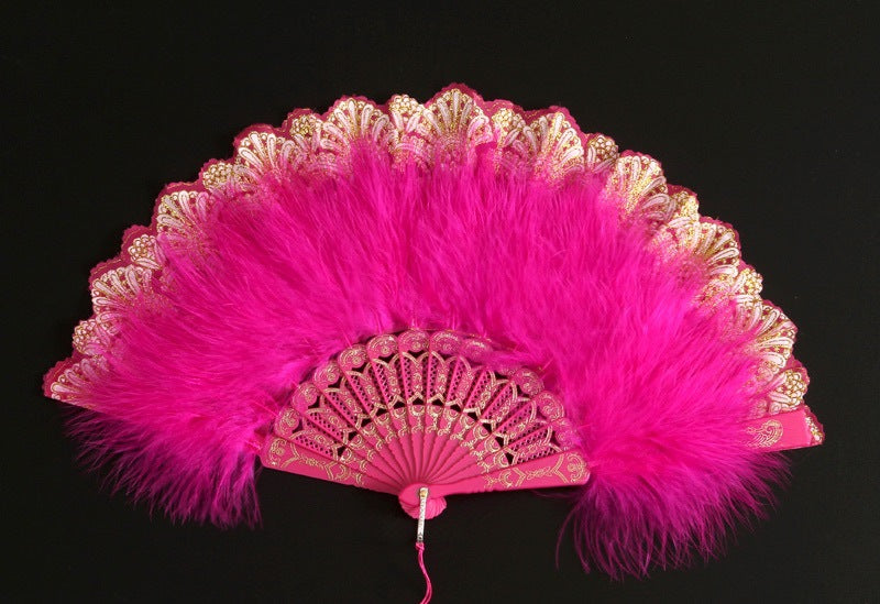 12pcs New Classical Folding Fan with Feathers - Ideal for Cosplay, Fashion Show, and Photo Shoots