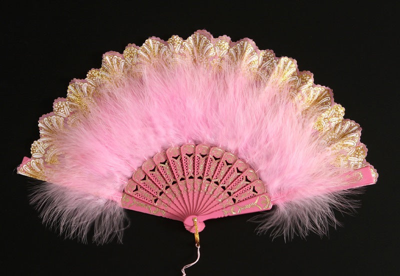 12pcs New Classical Folding Fan with Feathers - Ideal for Cosplay, Fashion Show, and Photo Shoots