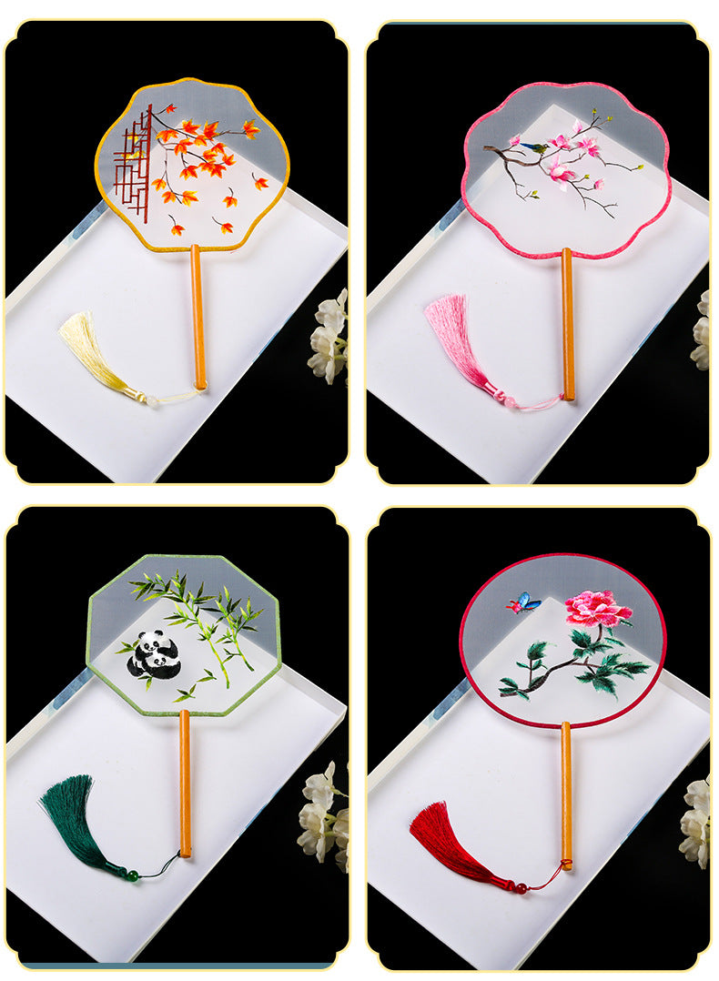 1pcs Double sided Embroidered Fan, Palace Fan, Handmade Fan, Ancient Style, Tourist Attraction, Photography, Dance Fan, Single sided Embroidered Fan