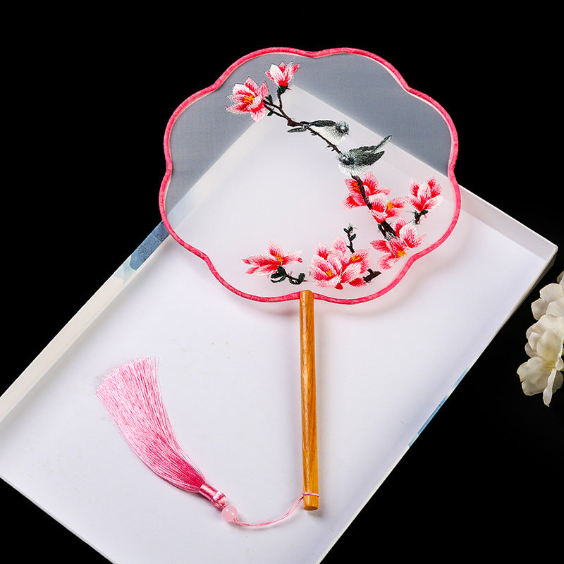 1pcs Double sided Embroidered Fan, Palace Fan, Handmade Fan, Ancient Style, Tourist Attraction, Photography, Dance Fan, Single sided Embroidered Fan