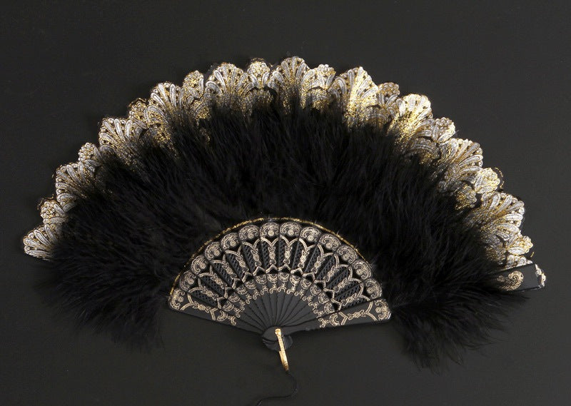 12pcs New Classical Folding Fan with Feathers - Ideal for Cosplay, Fashion Show, and Photo Shoots