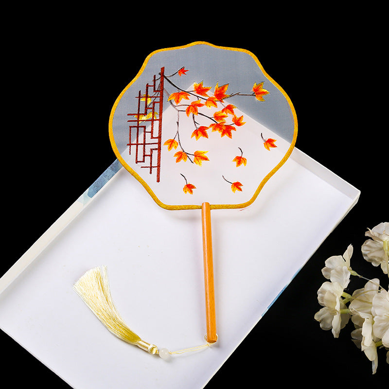 1pcs Double sided Embroidered Fan, Palace Fan, Handmade Fan, Ancient Style, Tourist Attraction, Photography, Dance Fan, Single sided Embroidered Fan
